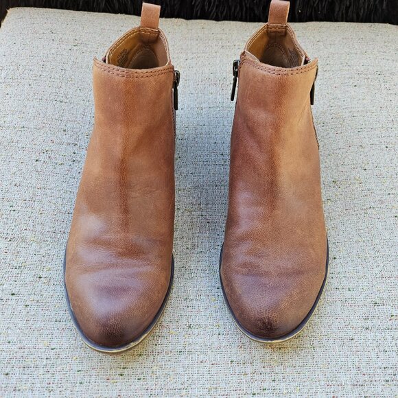Lucky Brand Basel Bootie Toffee Brown Double zippers chunky block heel Size 6.5M - Picture 3 of 12